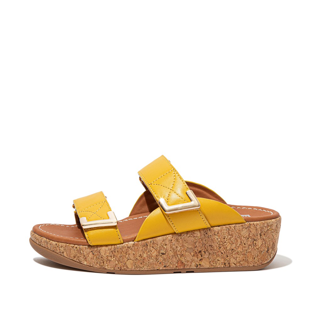 Fitflop Womens Slides Yellow - Remi Adjustable Leather - 04ZMDSCTW